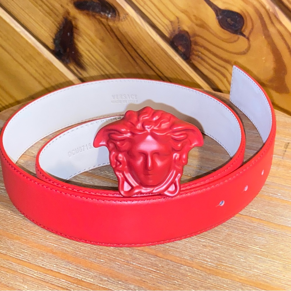 Versace Red Belt with Medusa Buckle 36in FREE Shipping